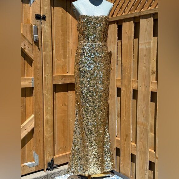 🆕 BRONX & BANCO 🧿 NWOT Farah Strapless Sequins Gown, Gold, Sz S US 4 - Picture 11 of 15